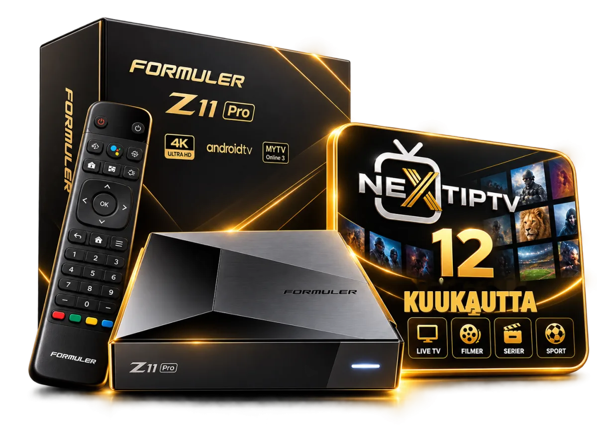 Formuler Z11 Pro, kaukosäädin ja IPTV Next -pakkaus 12 kuukaudeksi