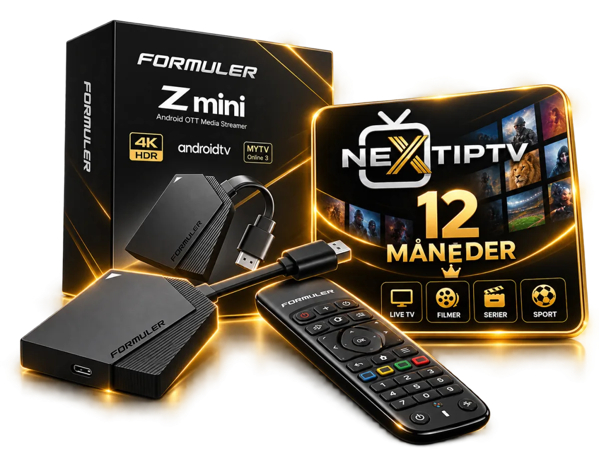 Formuler Z Mini med fjernbetjening og IPTV Next-pakken til 12 måneder
