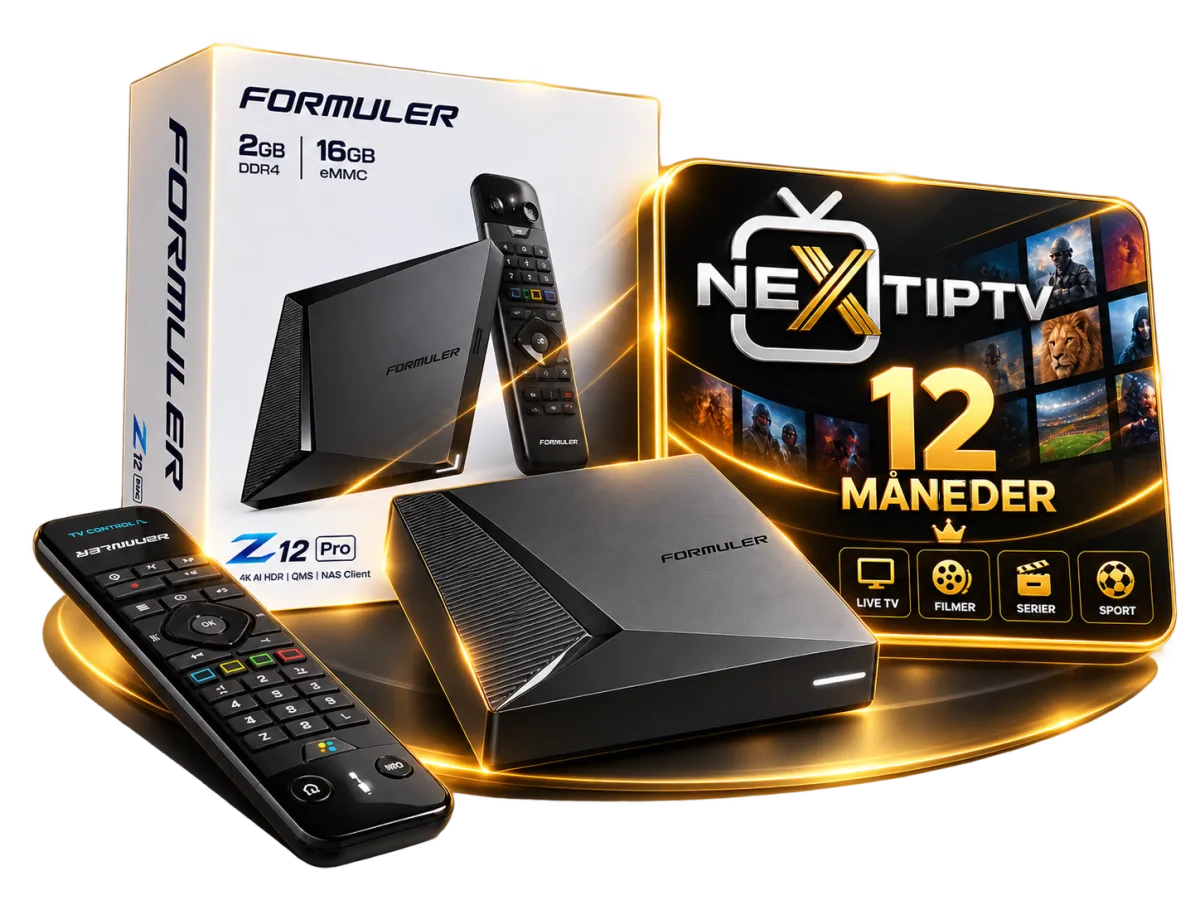Formuler Z12 Pro med fjernkontroll og IPTV Next-pakken for 12 måneder